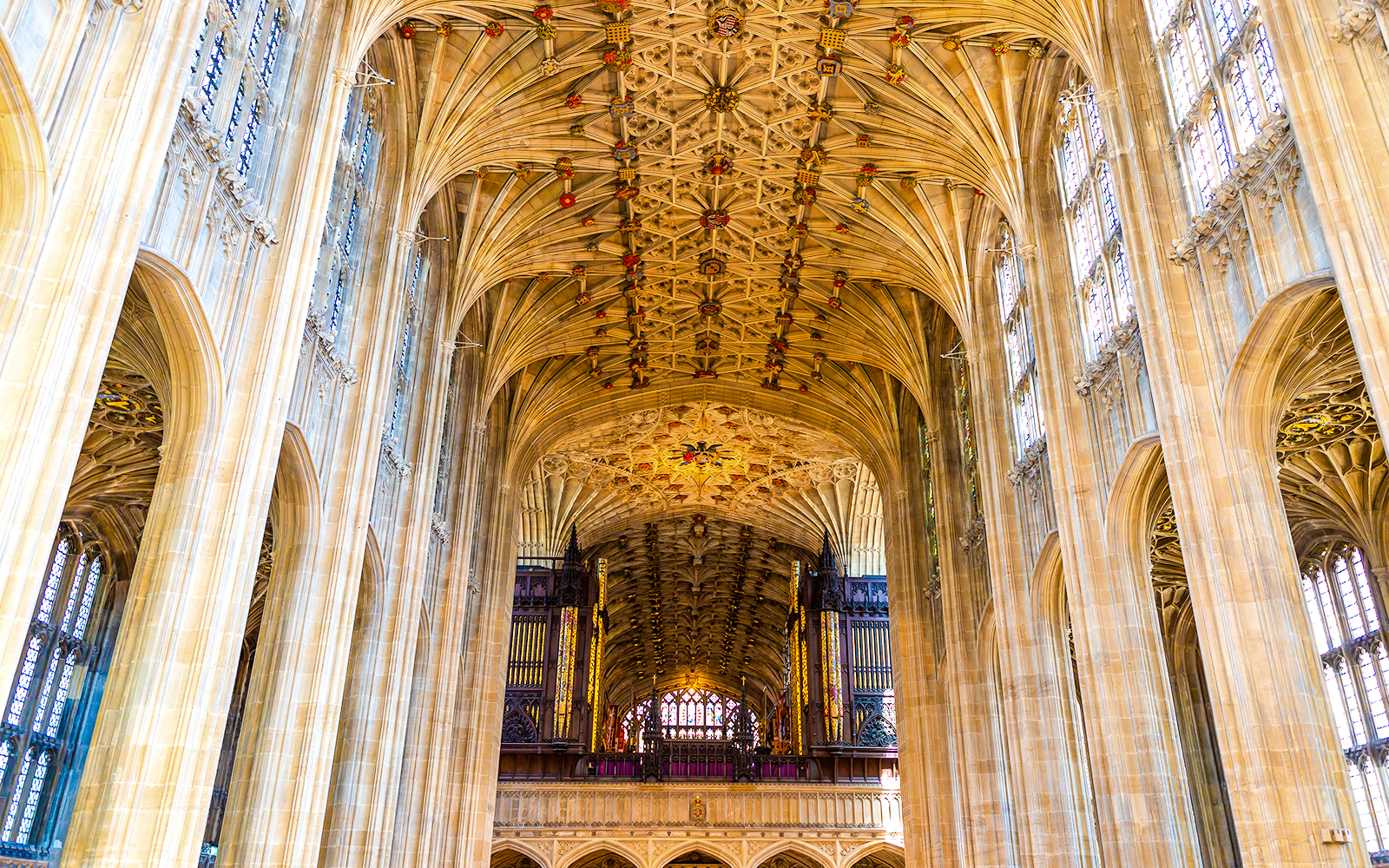 Interior view of St. George's Chapel ceiling at Royal Windsor Castle, England.