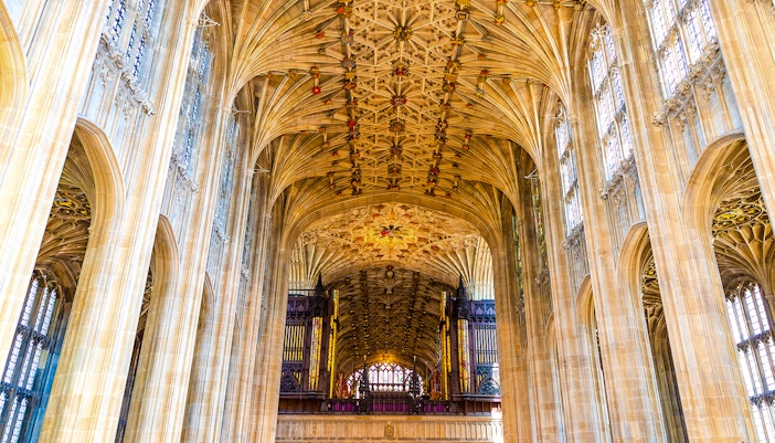 Interior view of St. George's Chapel ceiling at Royal Windsor Castle, England.