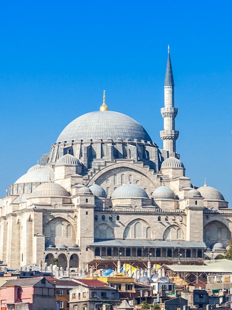 Suleymaniye Mosque with minarets in Istanbul, part of the Mosques Walking Tour.