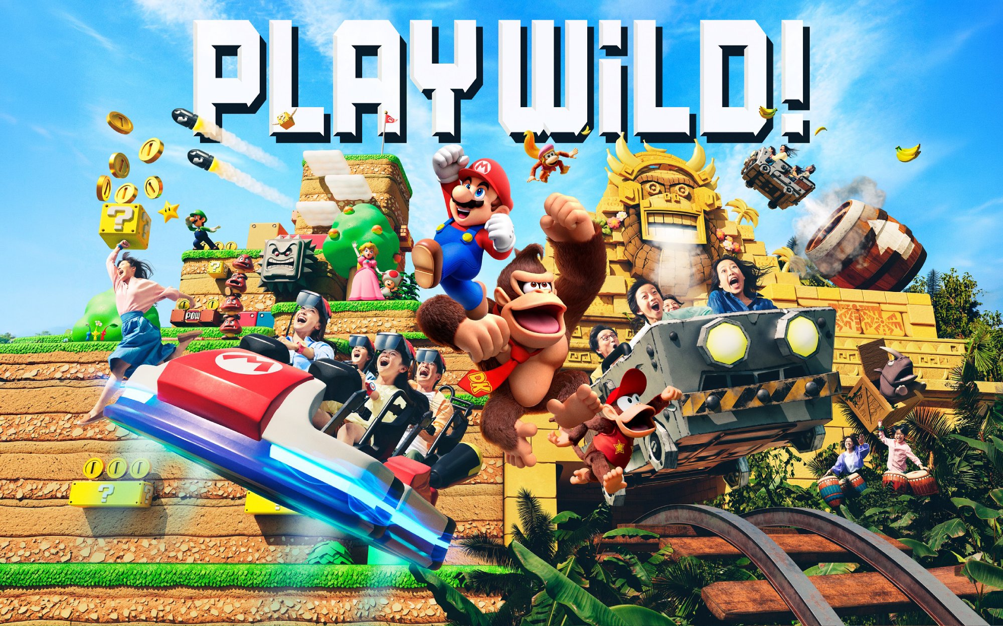 Universal Studios Japan ride featuring Mario and Donkey Kong characters.