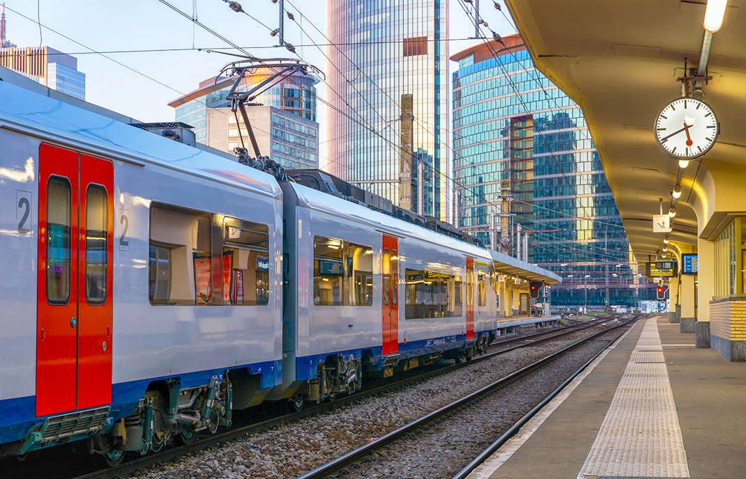 Train at Brussels Noord Railway Station platform, heading to Ghent, Belgium.