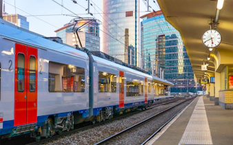 Train at Brussels Noord Railway Station platform, heading to Ghent, Belgium.