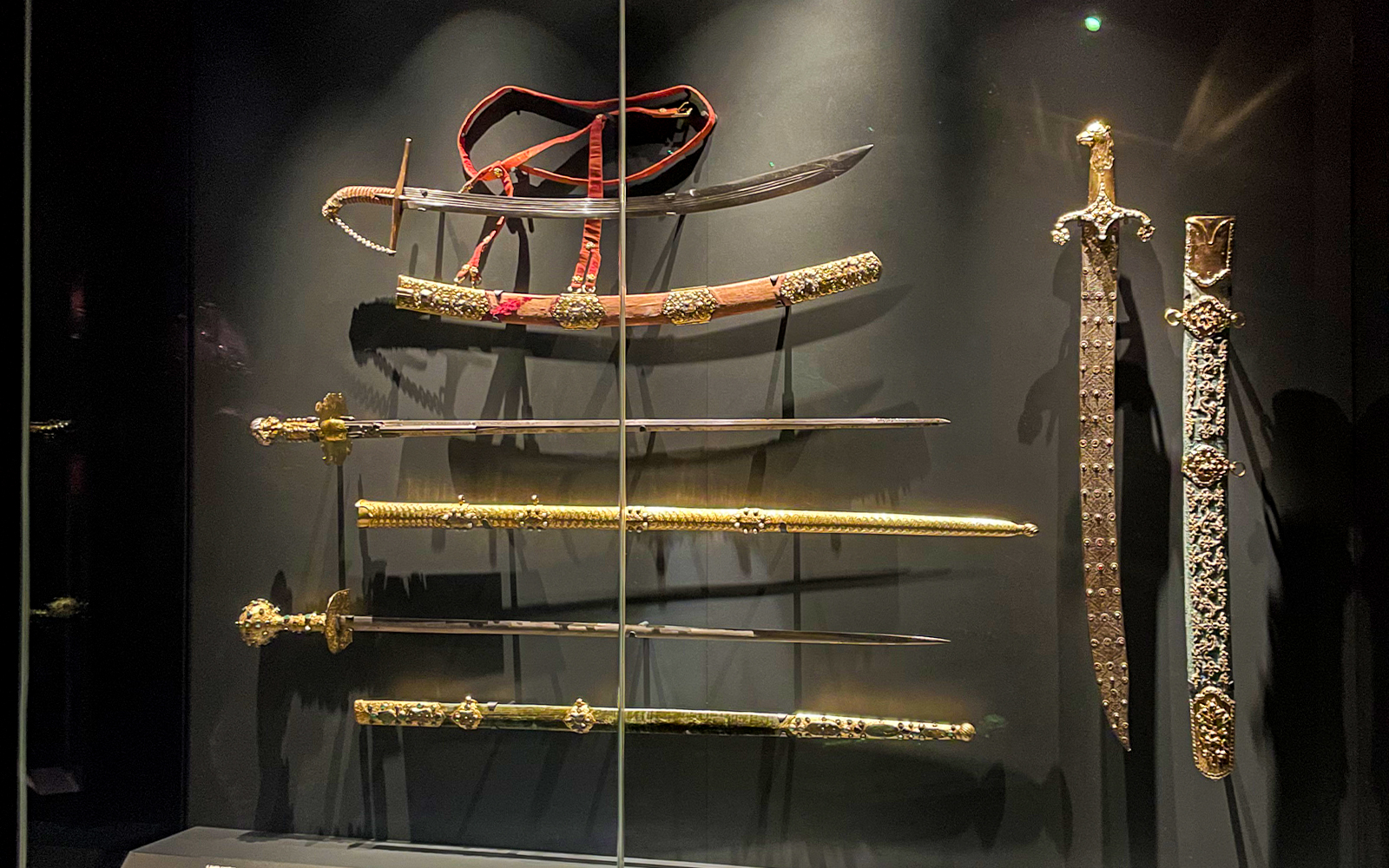 Swords displayed in the Crown Treasury at Wawel Castle, Kraków.