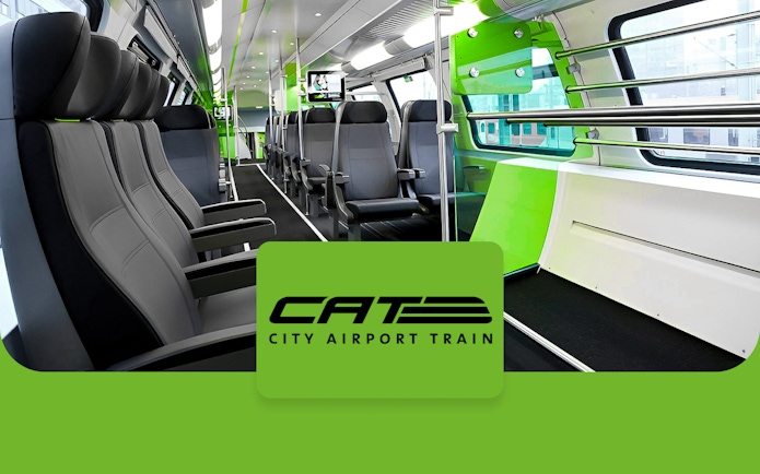 Interior of City Airport Train from Vienna Airport to Wien Mitte Station.