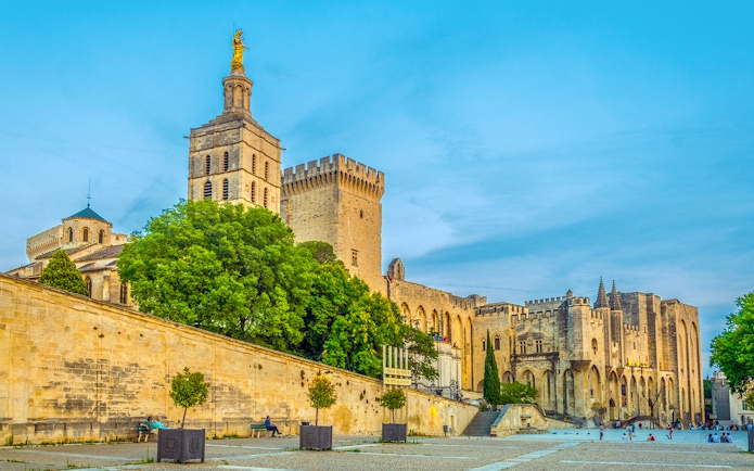 Palace of the Popes in Avignon, Provence, with historic architecture and courtyard.