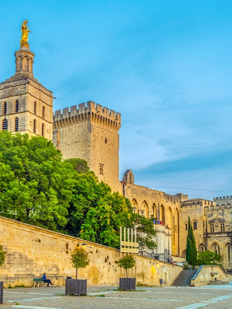 Palace of the Popes in Avignon, Provence, with historic architecture and courtyard.