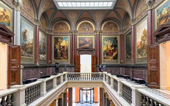 Interior of Hamburger Kunsthalle with classical paintings and ornate architecture, Hamburg, Germany.