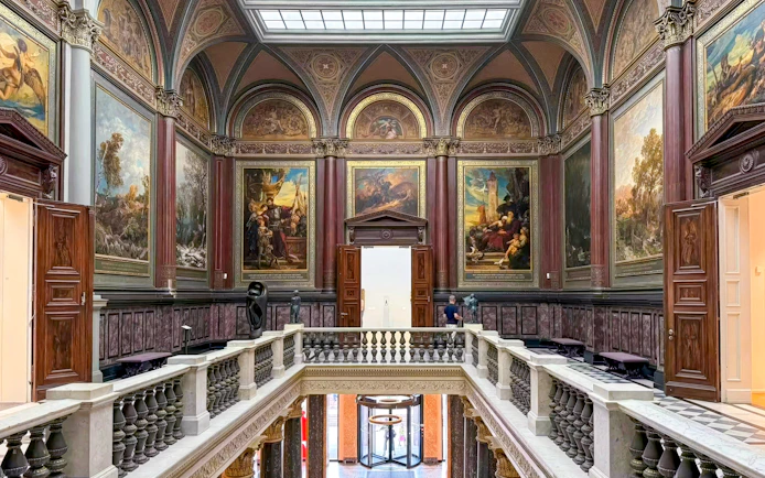 Interior of Hamburger Kunsthalle with classical paintings and ornate architecture, Hamburg, Germany.