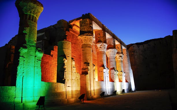 Philae Temple illuminated during Sound & Light Show, Aswan.