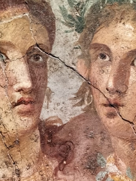 Ancient fresco of two figures from the secret room, National Archaeological Museum of Naples.