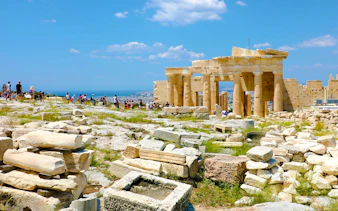Ancient ruins of the Parthenon on the Acropolis during an Athens walking tour.
