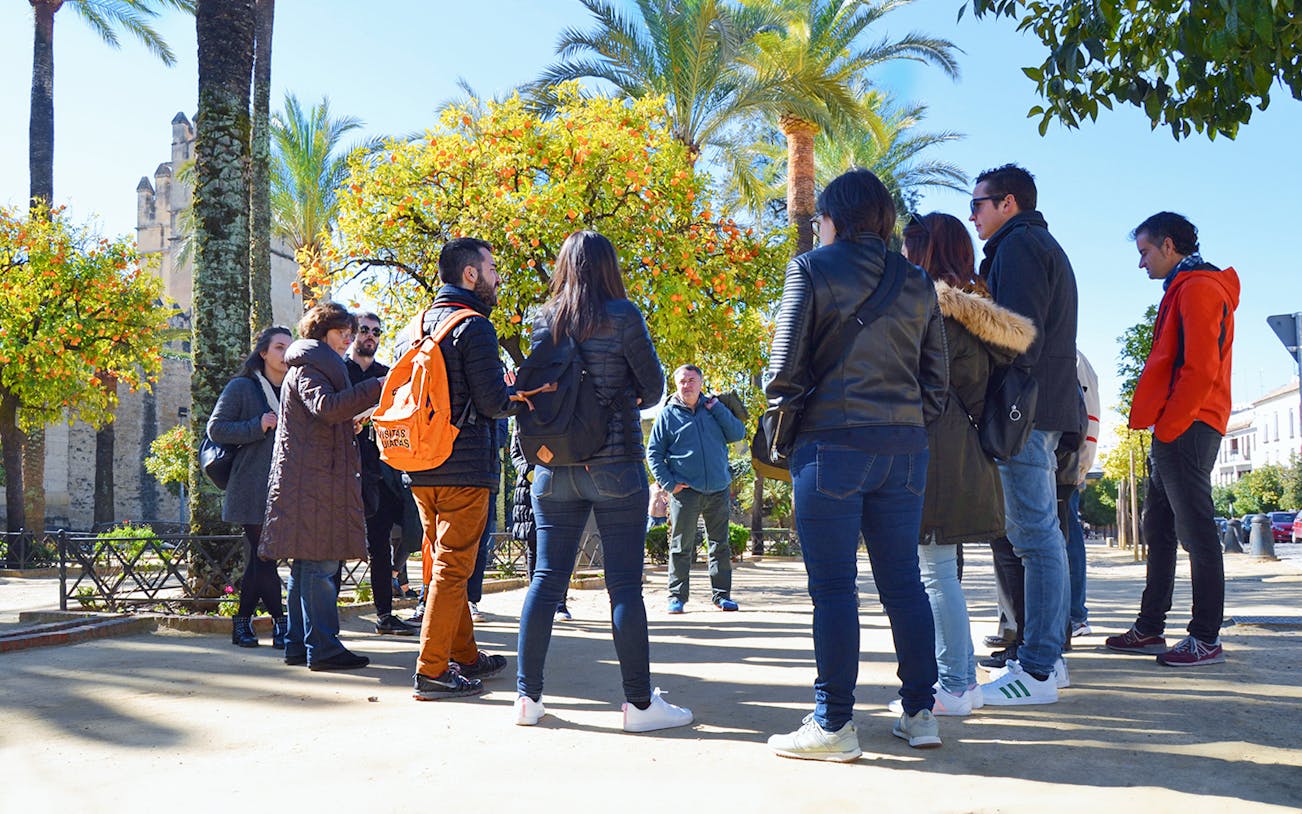 Tour group in Cordoba's Jewish Quarter near Mosque-Cathedral and Alcázar.