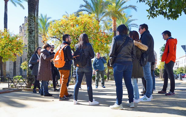 Tour group in Cordoba's Jewish Quarter near Mosque-Cathedral and Alcázar.