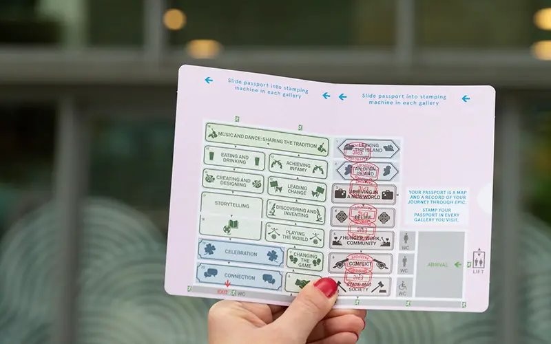 Museum passport with stamps for various galleries at EPIC Museum.