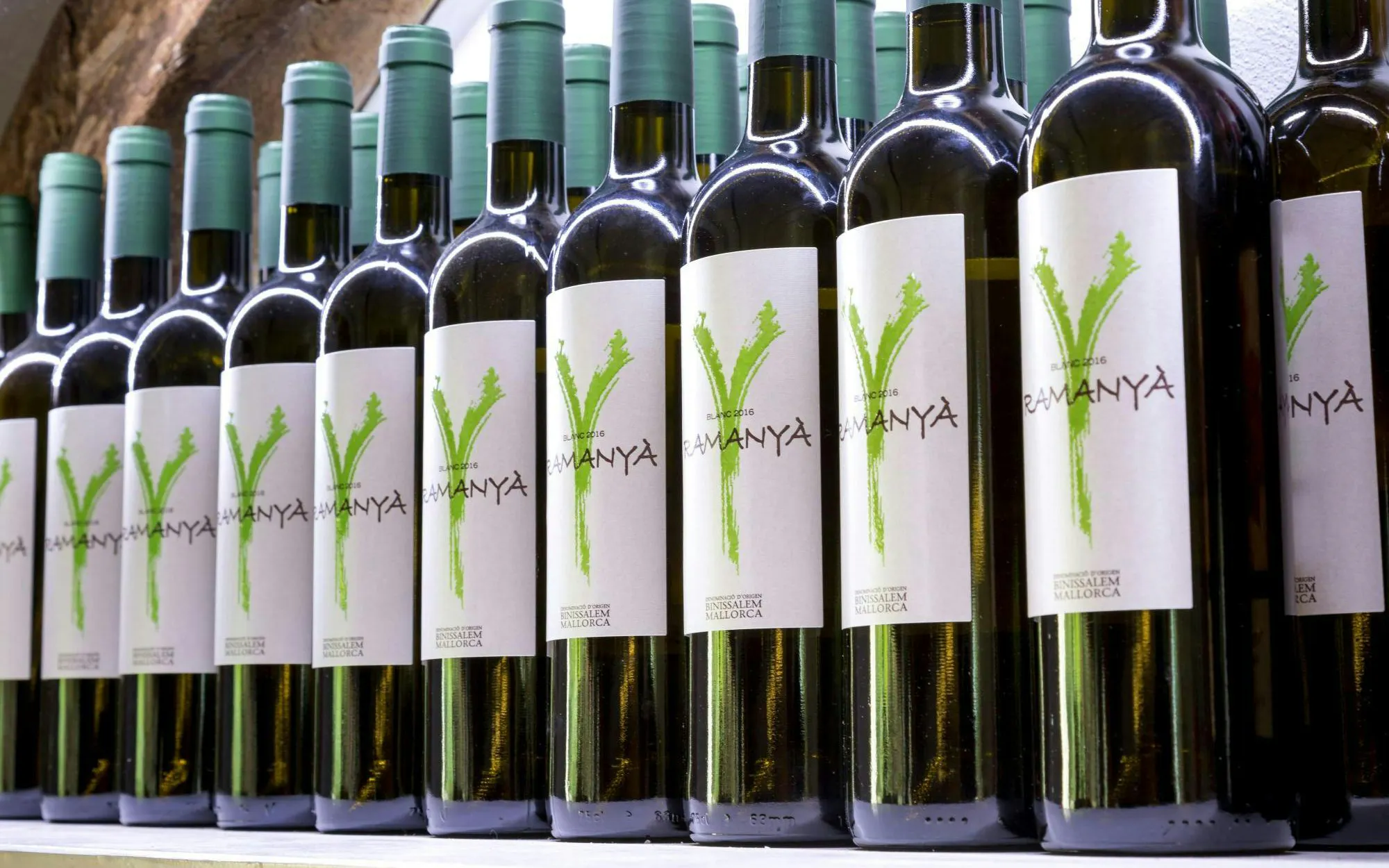Bottles of Ramanya wine at Bodega Ramanya winery, Santa Maria del Camí, Mallorca, Spain.