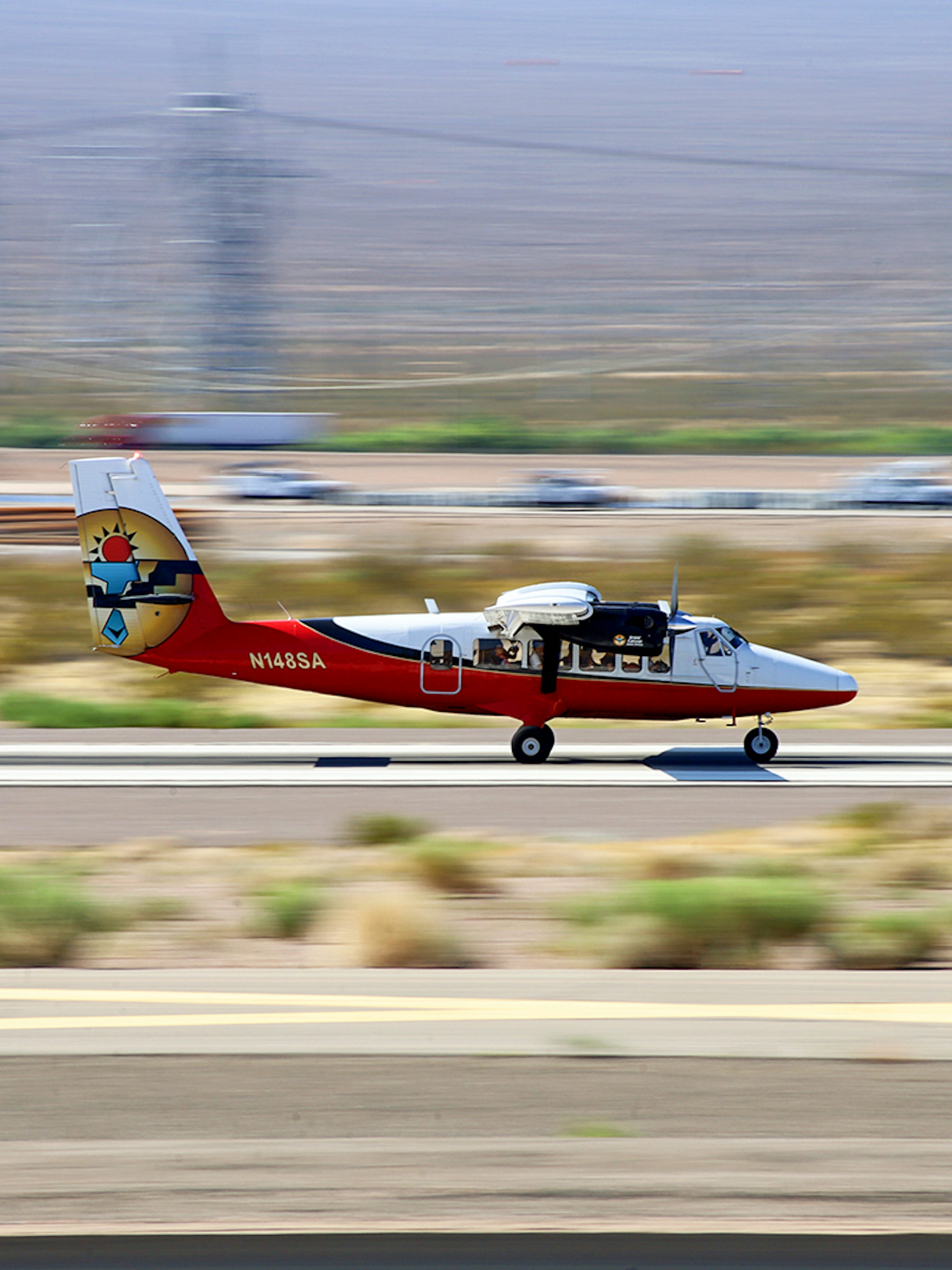 Airplane taking off for Grand Canyon West Rim tour.