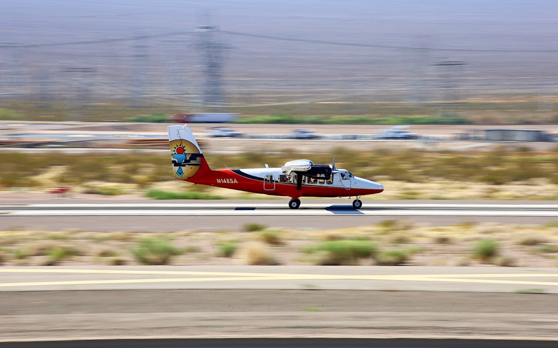 Airplane taking off for Grand Canyon West Rim tour.