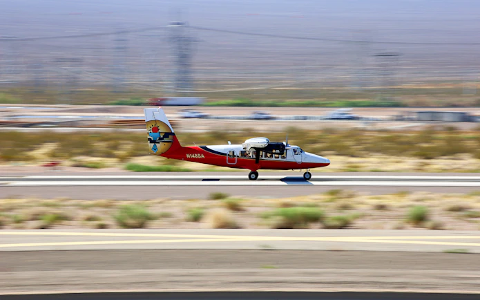 Airplane taking off for Grand Canyon West Rim tour.