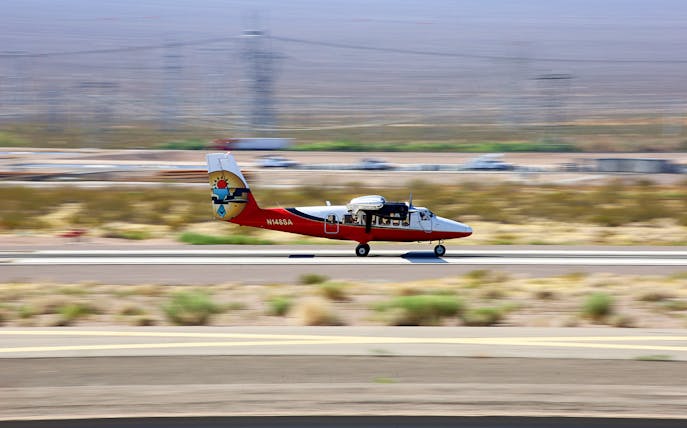 Airplane taking off for Grand Canyon West Rim tour.