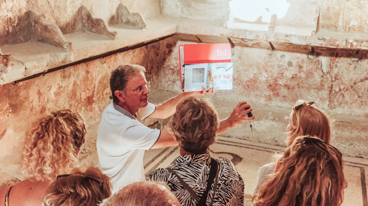 Visitors at Herculaneum with the guide