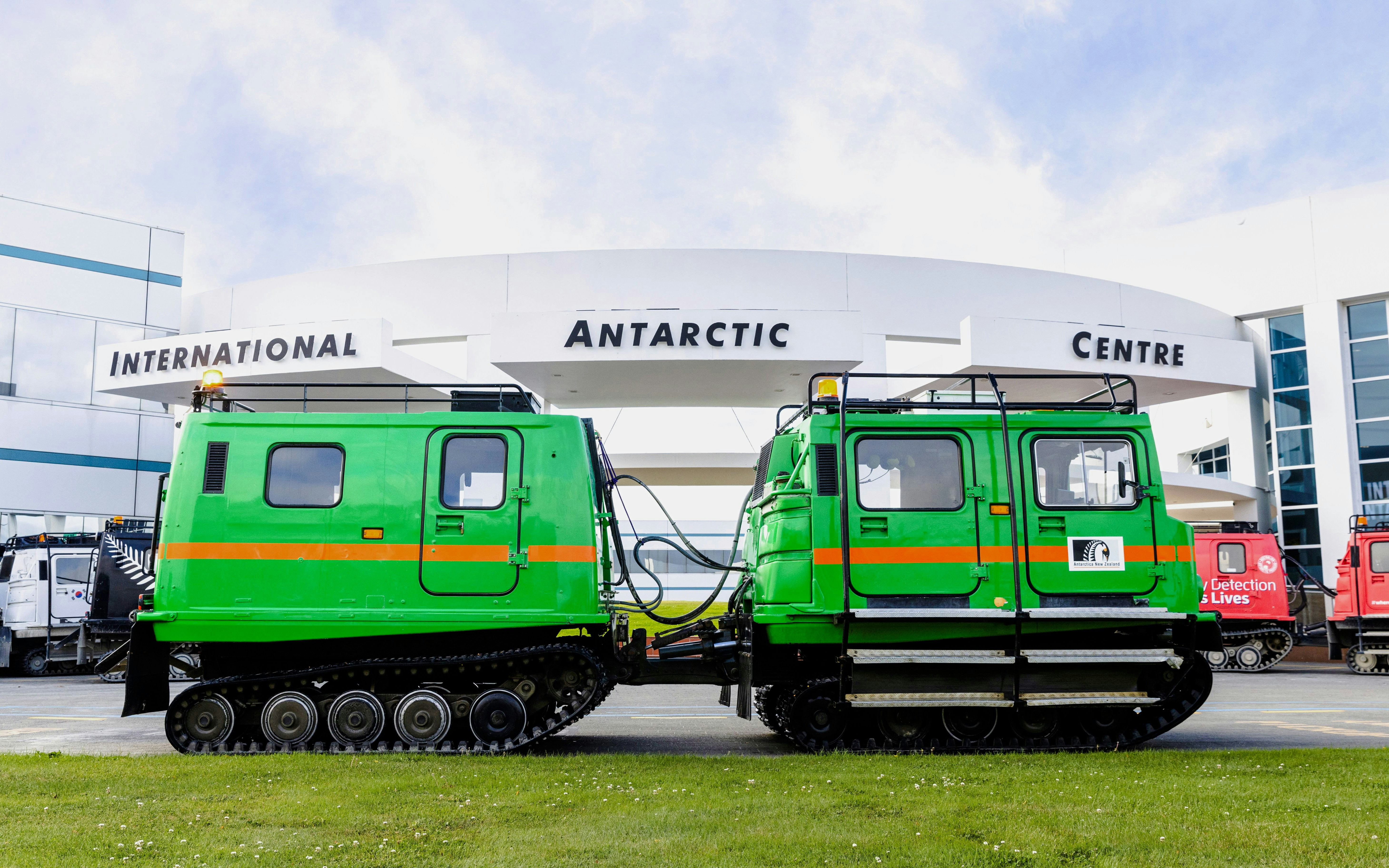 Hägglund vehicle outside International Antarctic Centre, Christchurch, New Zealand.