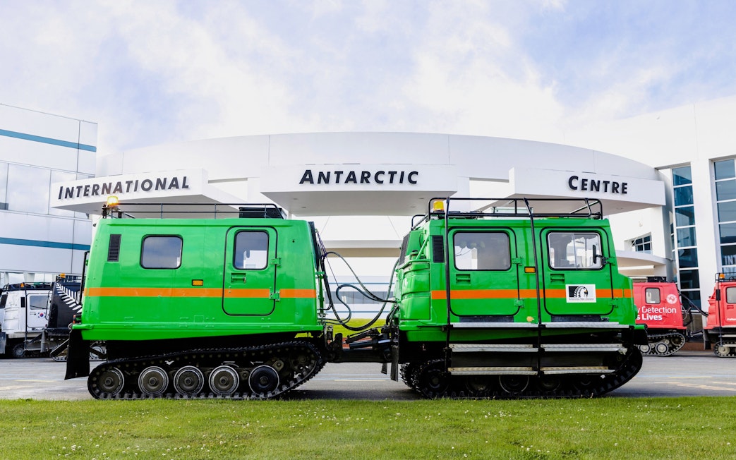Hägglund vehicle outside International Antarctic Centre, Christchurch, New Zealand.