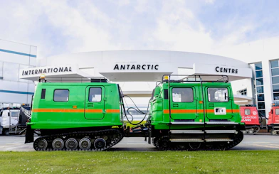 Hägglund vehicle outside International Antarctic Centre, Christchurch, New Zealand.