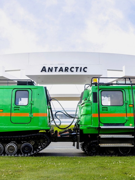 Hägglund vehicle outside International Antarctic Centre, Christchurch, New Zealand.
