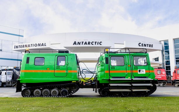 Hägglund vehicle outside International Antarctic Centre, Christchurch, New Zealand.