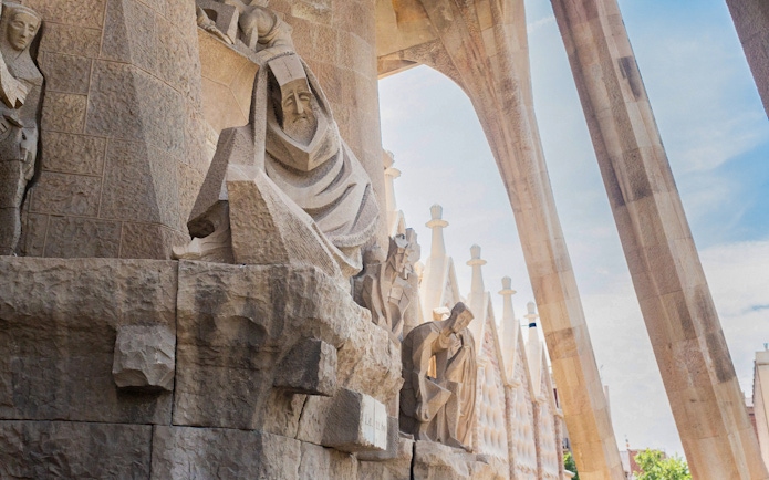 Sculptures on the facade of Sagrada Familia in Barcelona.