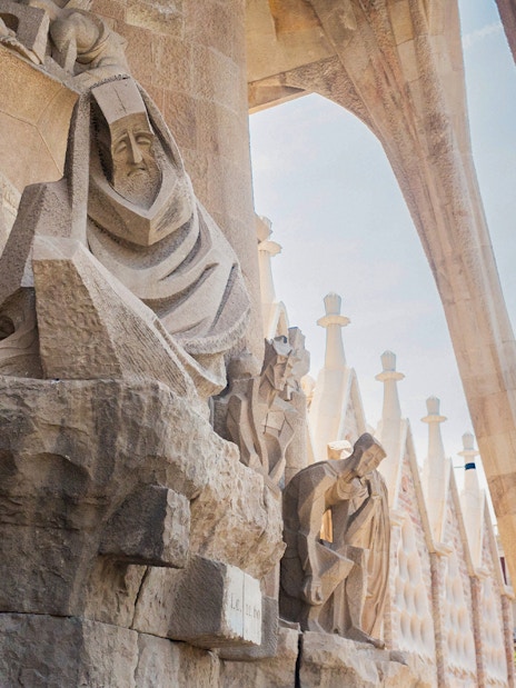 Sculptures on the facade of Sagrada Familia in Barcelona.