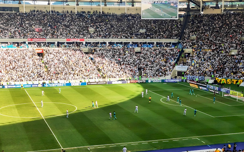 Spectators watching a soccer match at Maracanã Stadium, Brazil.
