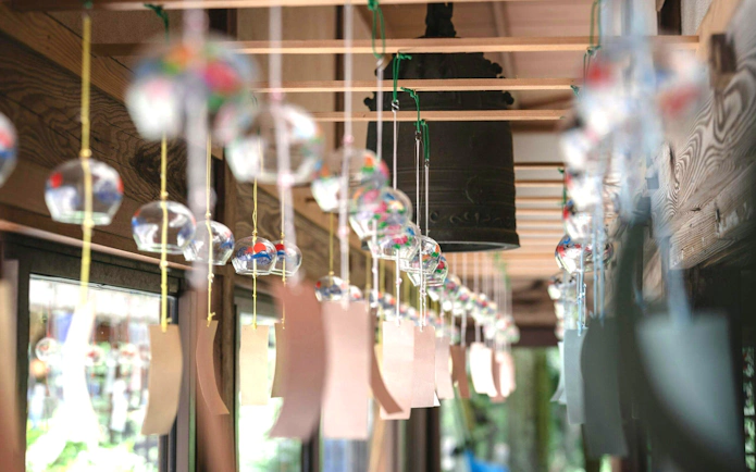 Wind chimes hanging at Kyoto Summer Limited Wind Chime Festival.