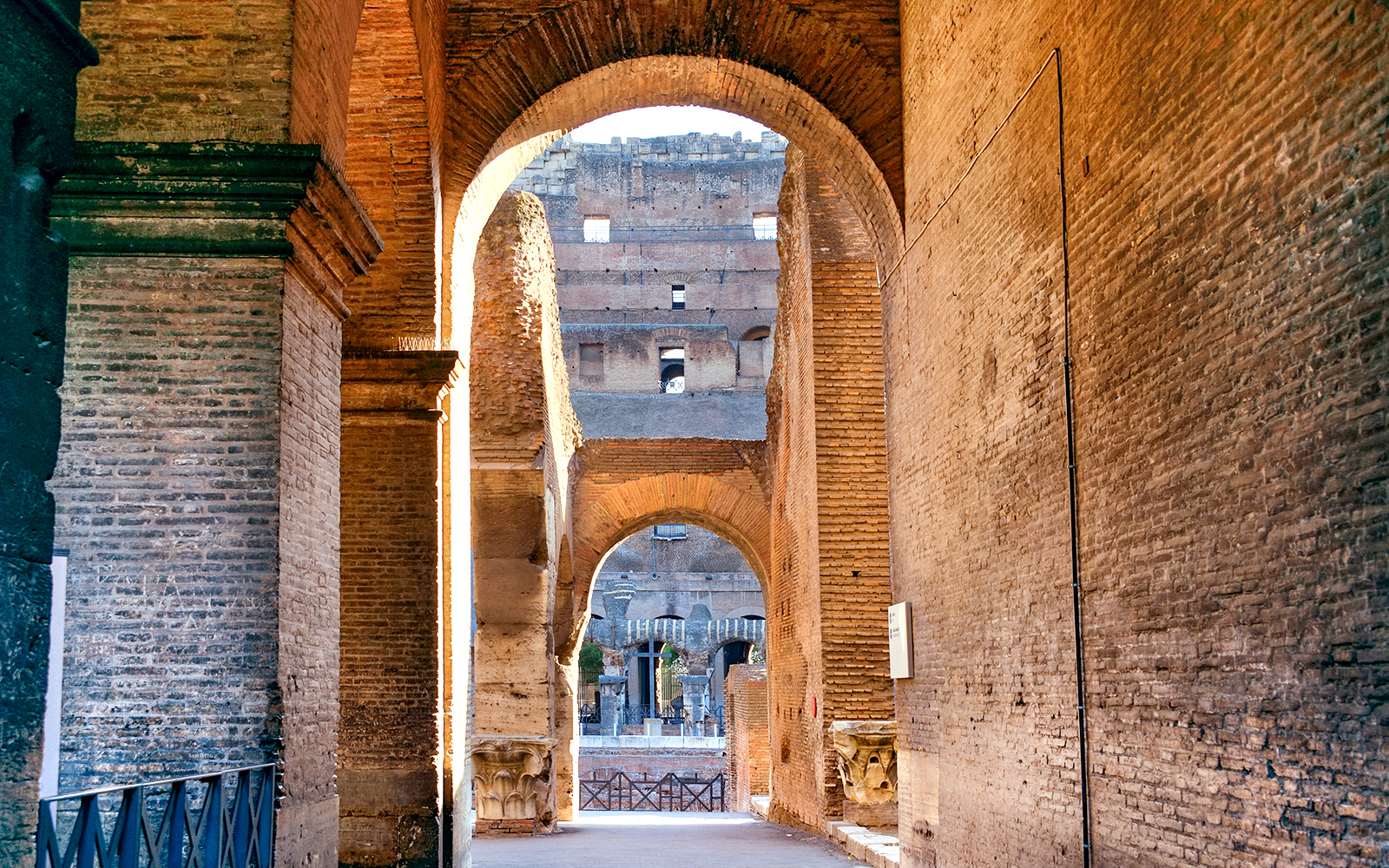 Colosseum arches leading to the arena floor, Rome, Italy.