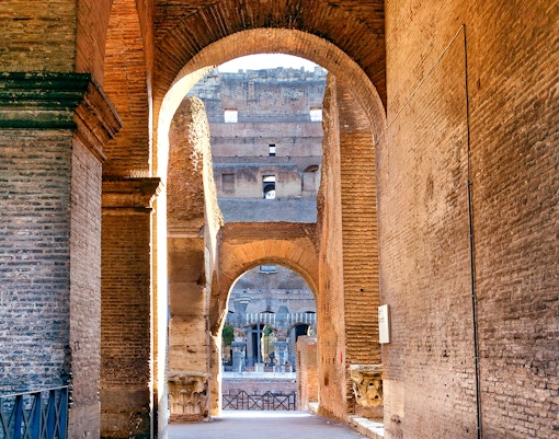 Colosseum arches leading to the arena floor, Rome, Italy.