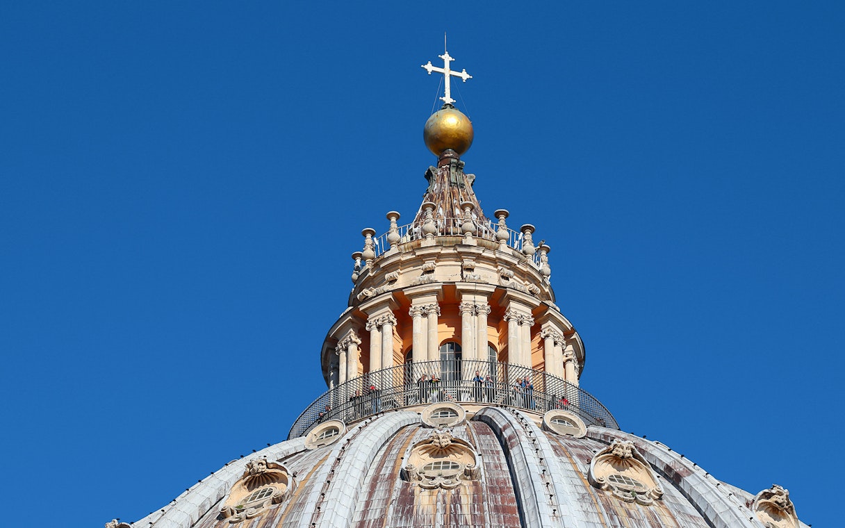 Visitors on the terrace of St. Peter’s Basilica Dome in Vatican City.