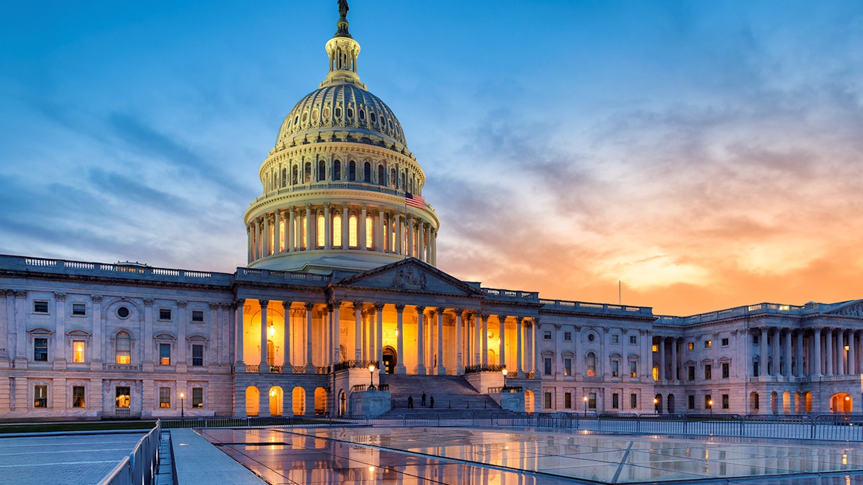 US Capitol building at sunset, Washington DC, USA.