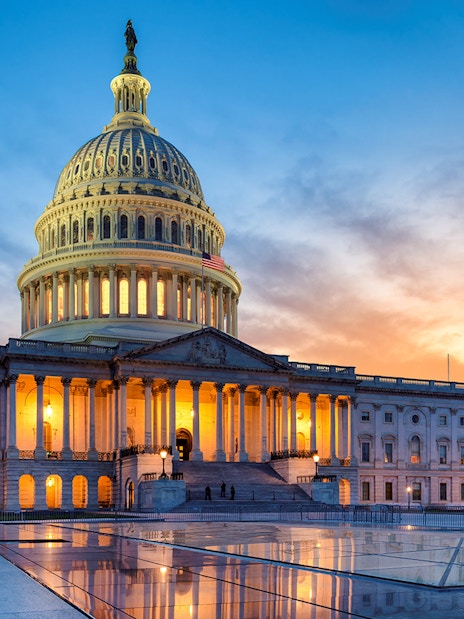 US Capitol building at sunset, Washington DC, USA.