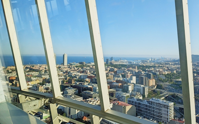 View of Barcelona cityscape and coastline from Glories Skyline Tower.
