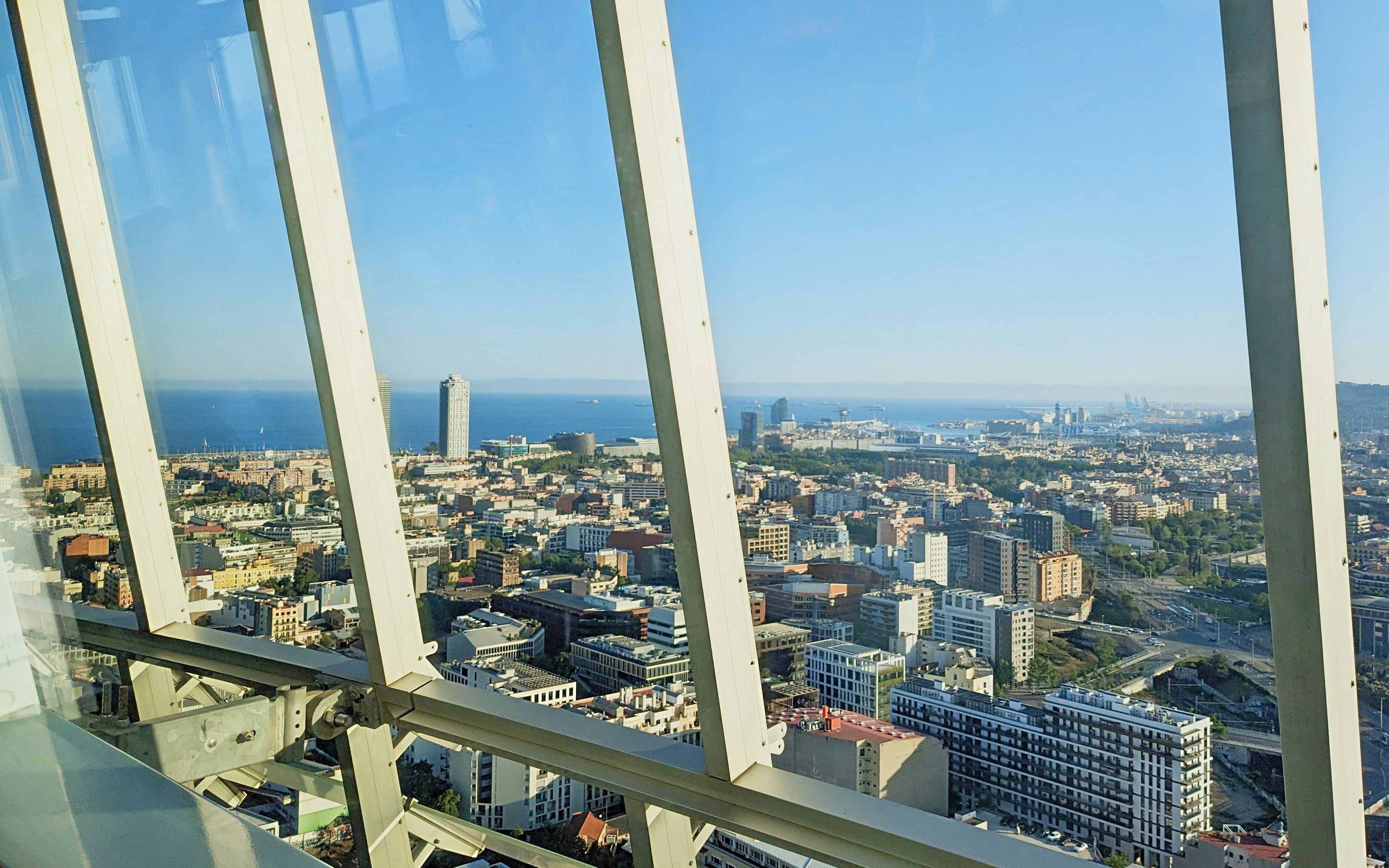 View of Barcelona cityscape and coastline from Glories Skyline Tower.