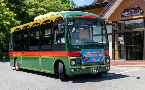 Fujikko-go bus parked at Asahigaoka Bus Terminal, Yamanakako.