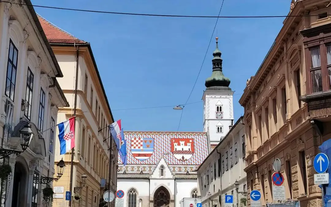 St. Mark's Church with colorful roof tiles in Zagreb's historic district.