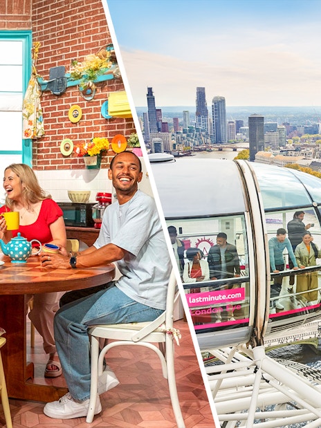 FRIENDS™ Experience set with people and London Eye capsule overlooking Westminster.