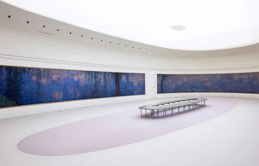 Monet's Water Lilies displayed in the Orangerie Museum, Paris.