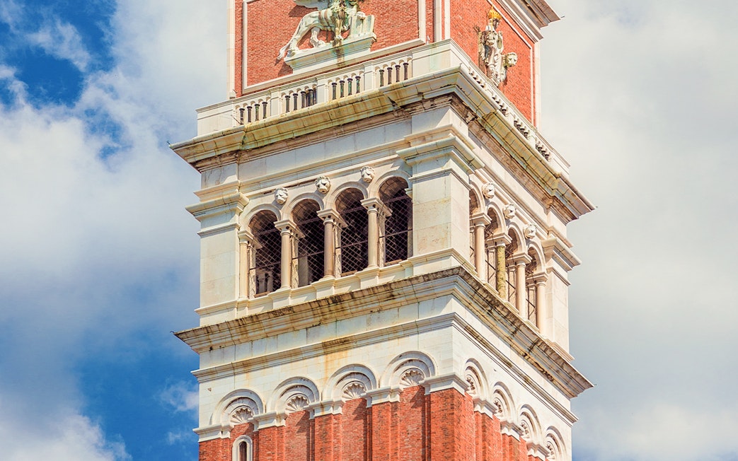 St. Mark’s Bell Tower in Venice with detailed architectural features.