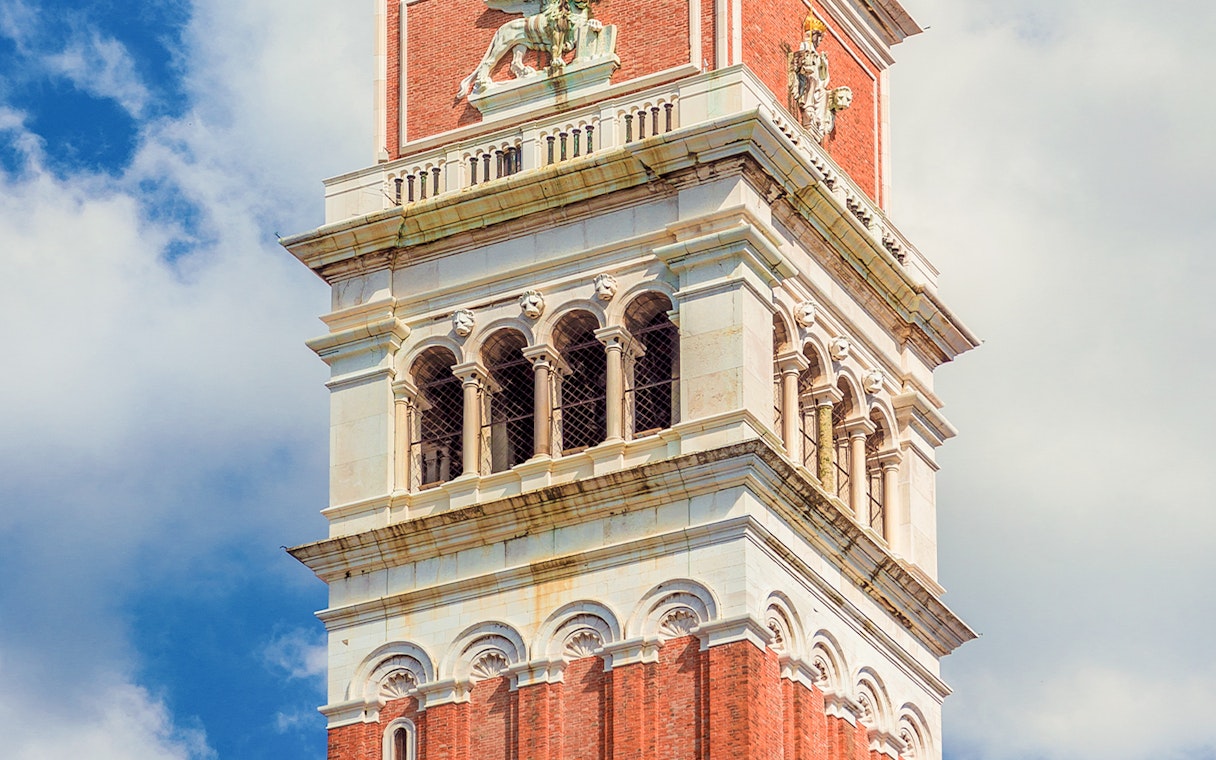 St. Mark’s Bell Tower in Venice with detailed architectural features.