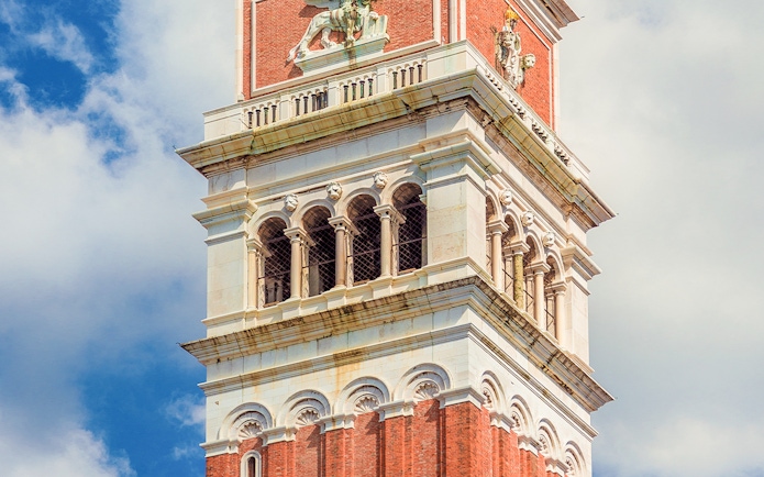 St. Mark’s Bell Tower in Venice with detailed architectural features.