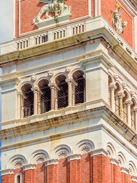 St. Mark’s Bell Tower in Venice with detailed architectural features.