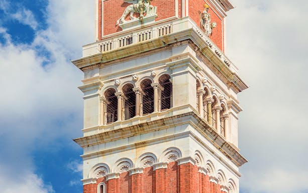 St. Mark’s Bell Tower in Venice with detailed architectural features.
