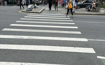 Crosswalk in New York City, part of Broadway Whodunit exploration game.
